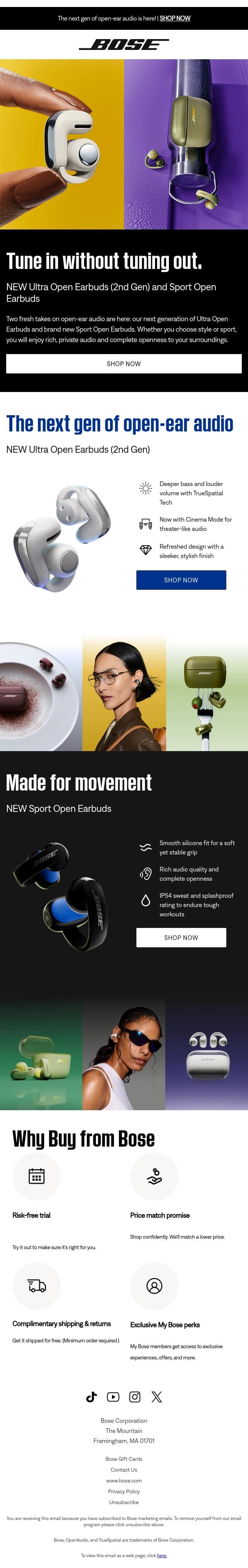 New open-ear earbuds are here! email from Bose screenshot
