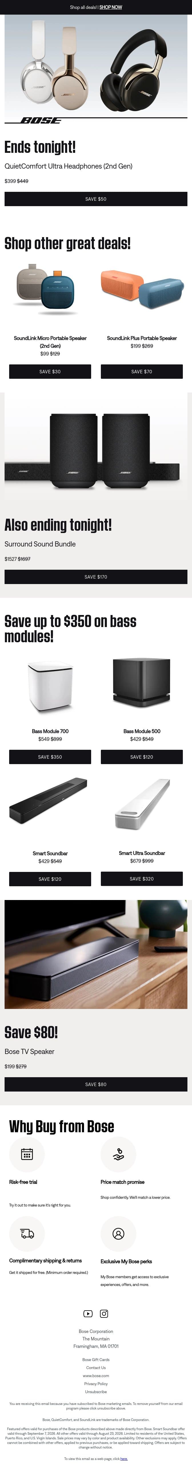 Save up to 35% — deals ending soon! email from Bose screenshot