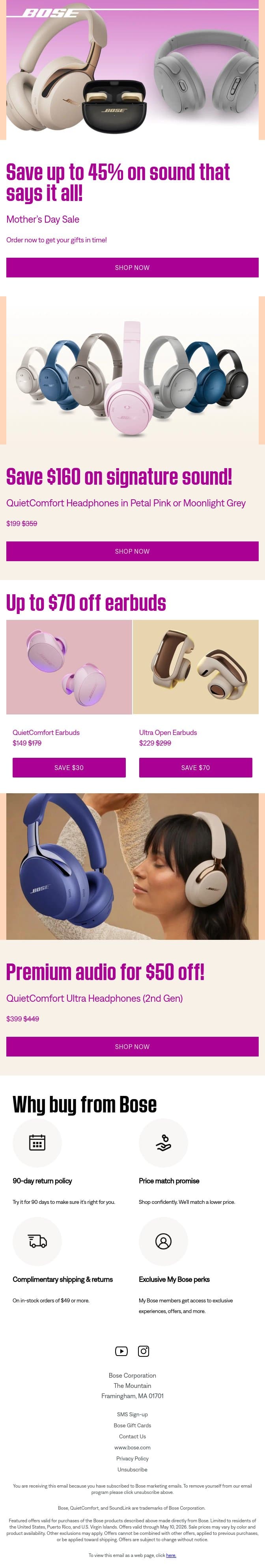 Shop now to save up to 45%! email from Bose screenshot