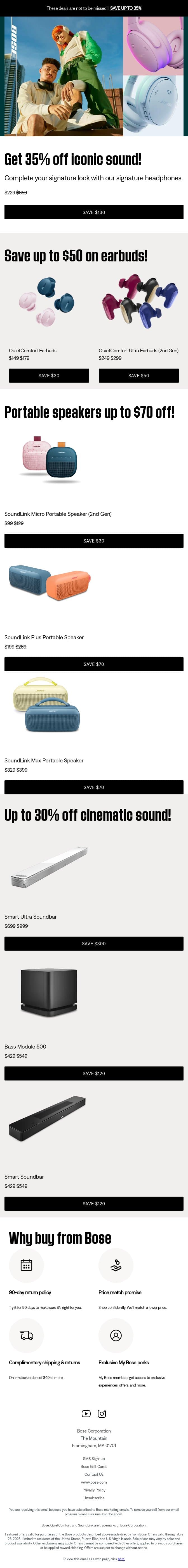 Save up to 35% on bestsellers! email from Bose screenshot