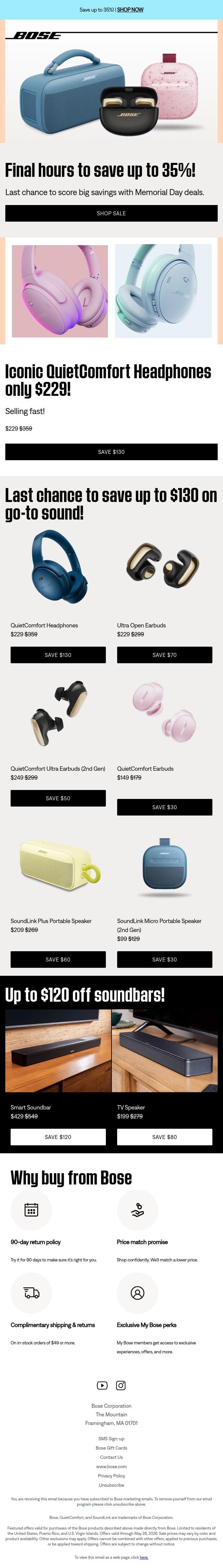 Ends tonight! Save up to 35% on amazing summer sound. email from Bose screenshot