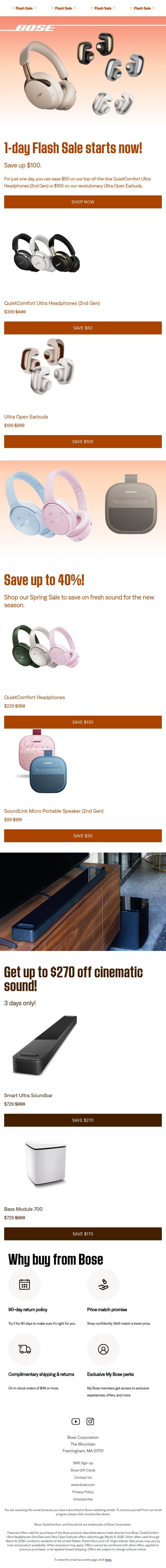 1-day sale starts now! Our Spring Sale does too! email from Bose screenshot