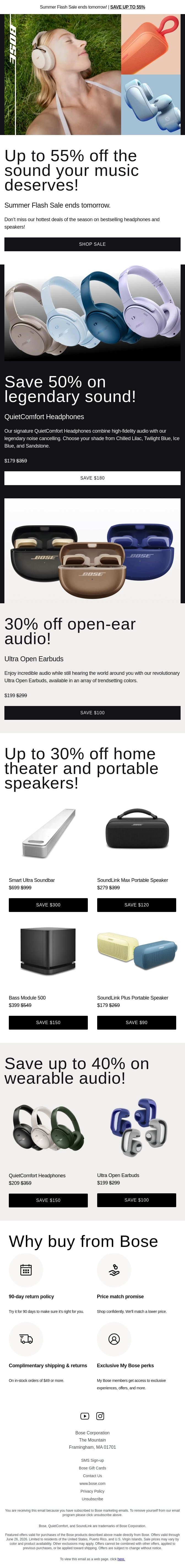 Save up to 50% before the sale ends tomorrow! email from Bose screenshot