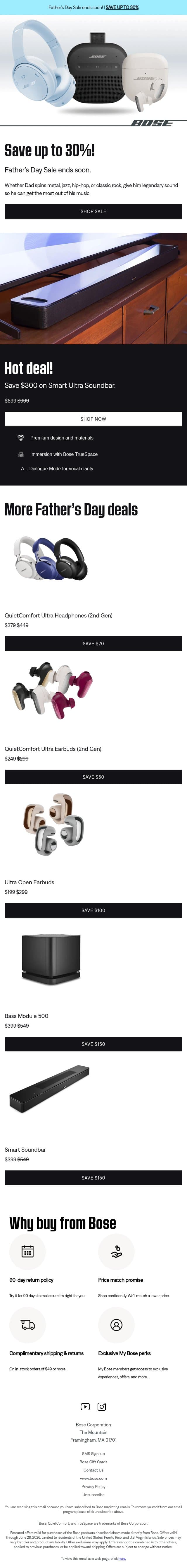 Up to 30% off | Father’s Day Sale ends soon! email from Bose screenshot