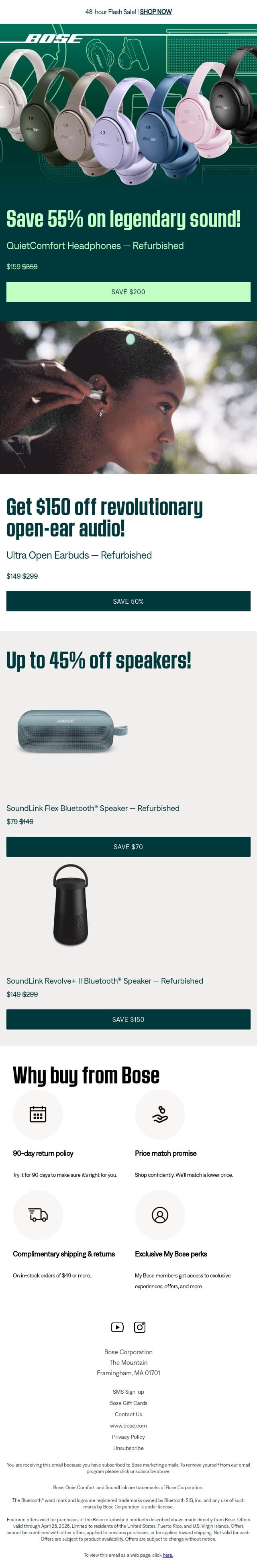 48-hours only: get up to 55% off! email from Bose screenshot