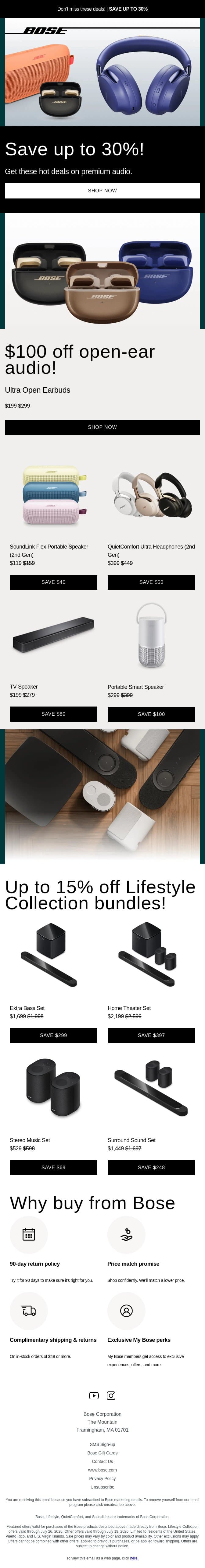 🔥 Hot deals up to 30% off! email from Bose screenshot