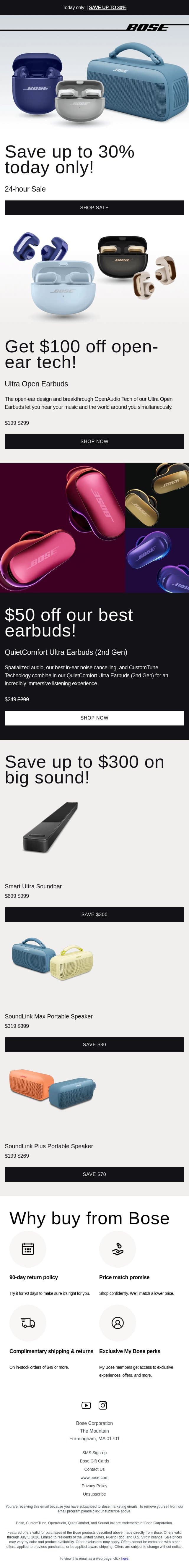 Save up to 30% — for 24 hours only! email from Bose screenshot