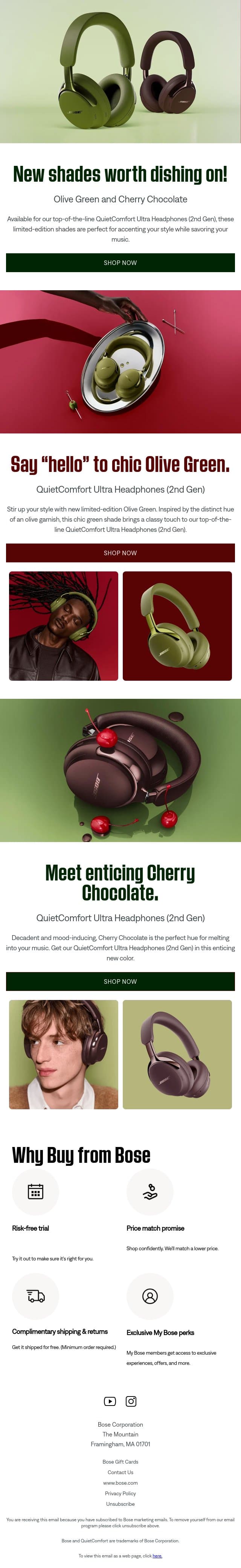 🫒 🍒 NEW COLORS: Olive Green and Cherry Chocolate! email from Bose screenshot