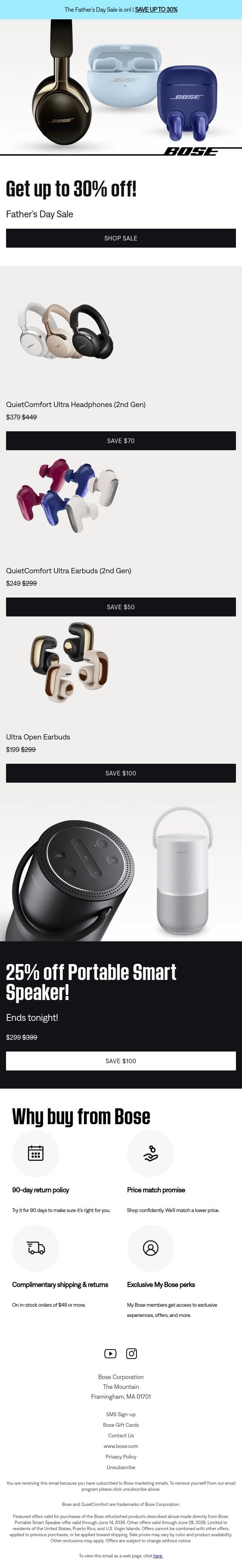 Ends tonight: 25% off Portable Smart Speaker! email from Bose screenshot
