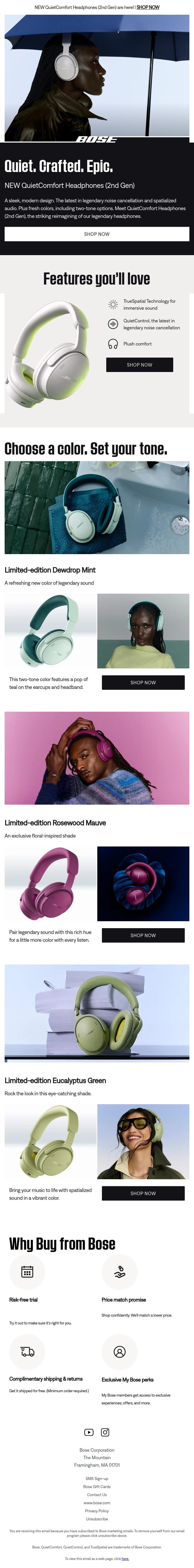 NEW QuietComfort Headphones (2nd Gen) are here! email from Bose screenshot