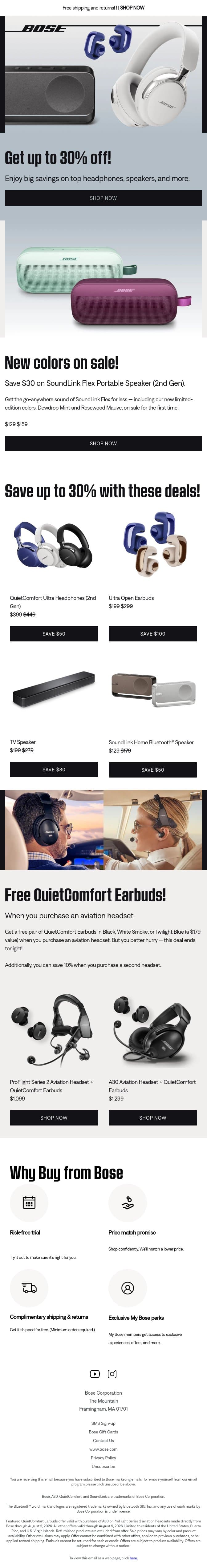 Up to 30% off headphones, speakers & more! email from Bose screenshot