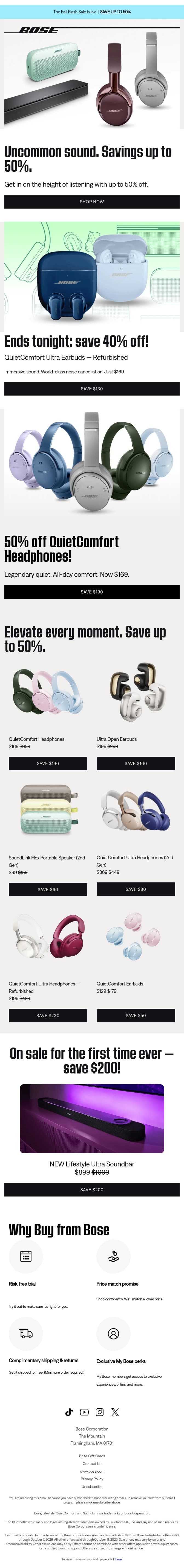 ENDS TONIGHT: Save 40% on refurbished earbuds. email from Bose screenshot