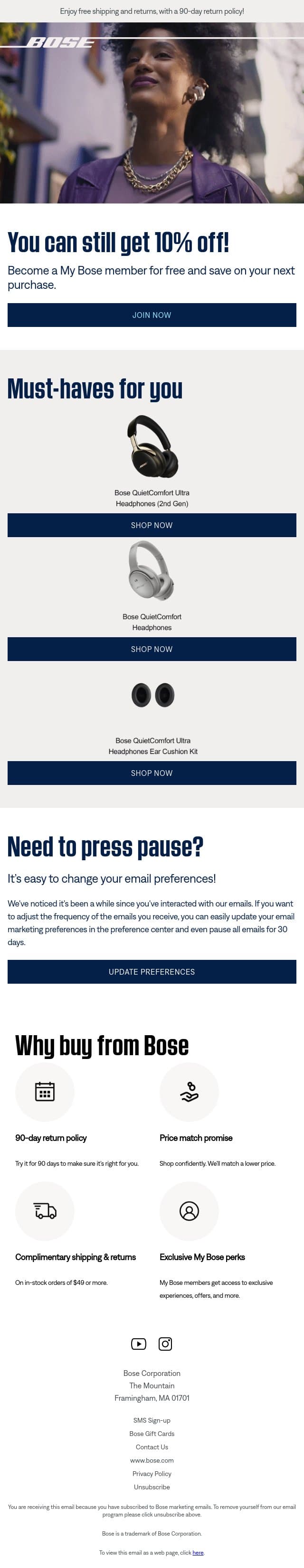 You can still get 10% off! email from Bose screenshot