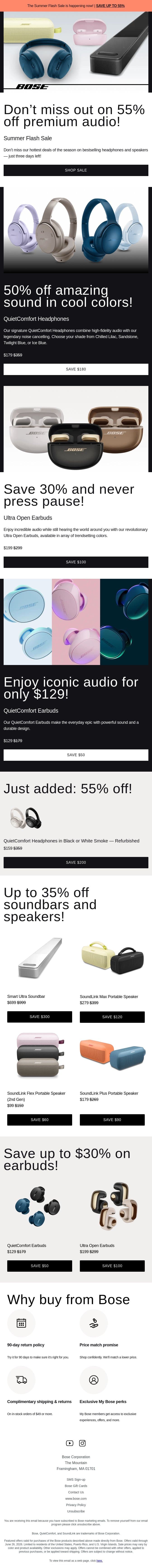 Just added: 55% off refurbished QC Headphones! email from Bose screenshot