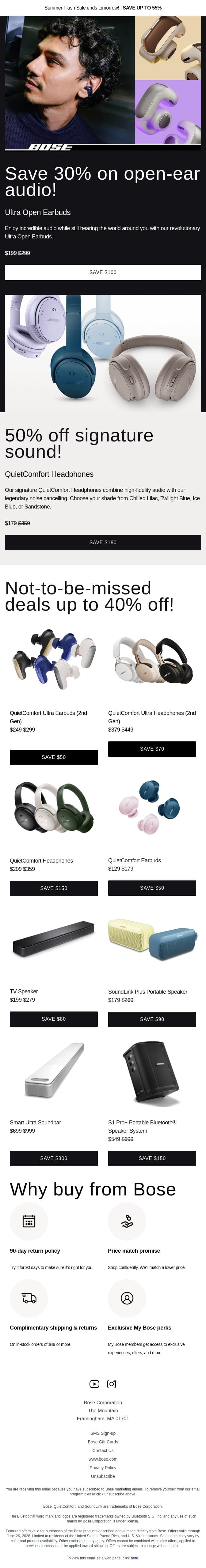 Up to 50% off ends tomorrow! email from Bose screenshot