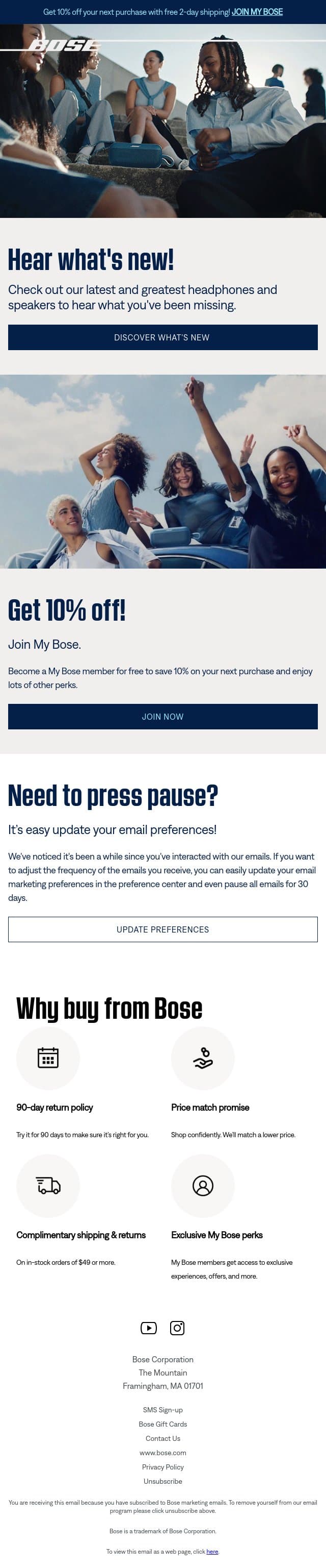 Come back to hear what's new! email from Bose screenshot