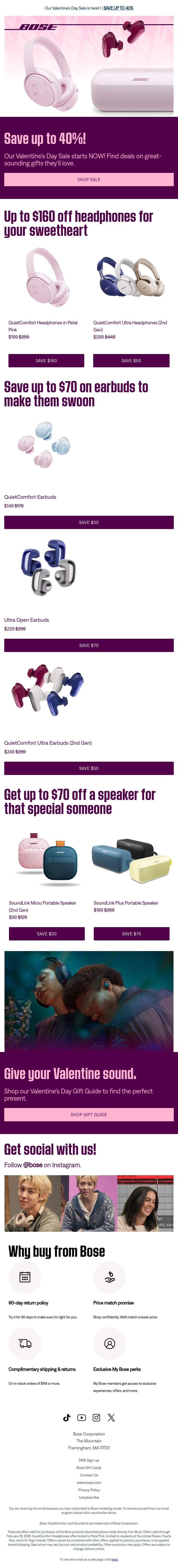 💕 Save up to $160 and give your Valentine sound! email from Bose screenshot