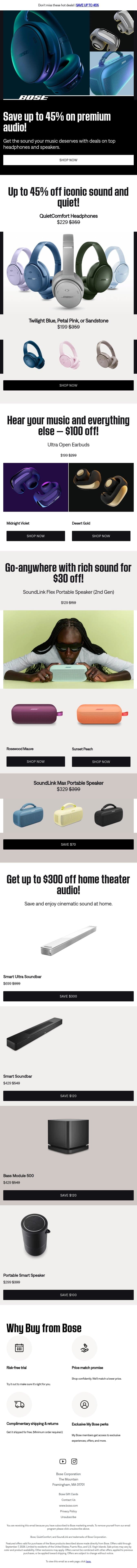 Don’t miss this: up to 45% off! email from Bose screenshot