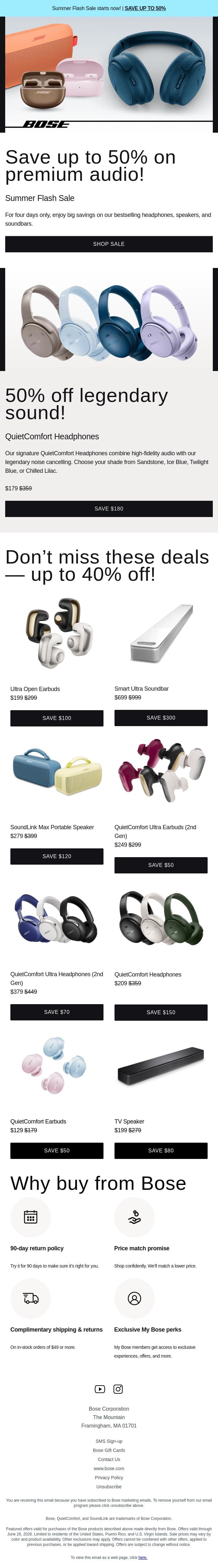 Save up to 50% — Summer Flash Sale starts NOW! email from Bose screenshot