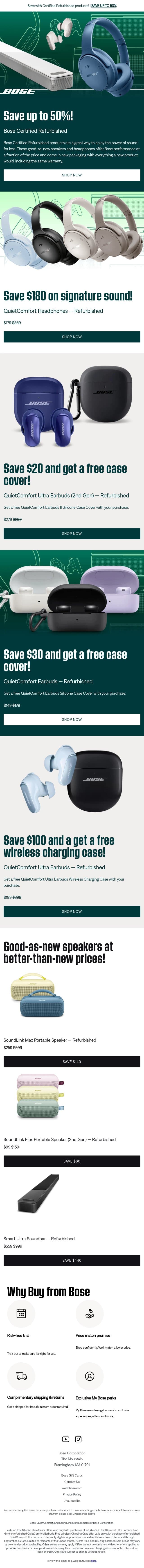 Save up to 50% + get a FREE gift with your earbuds! email from Bose screenshot