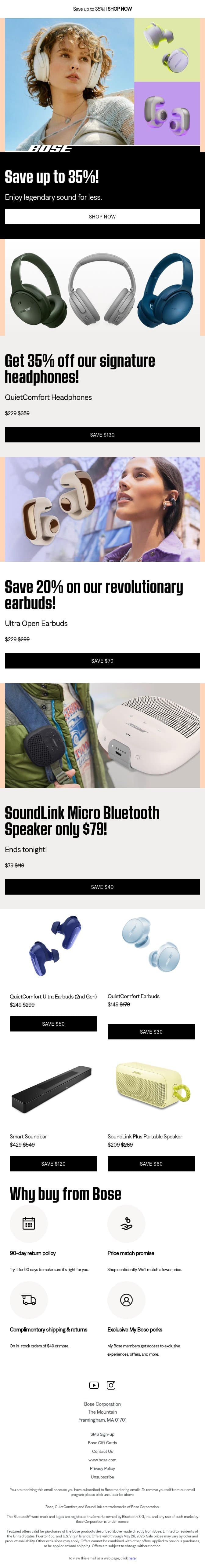 Save up to 35% on the sound you want! email from Bose screenshot