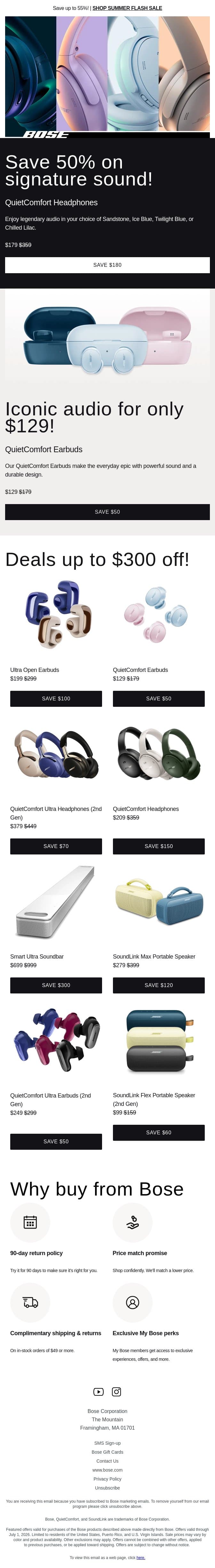 🔥 HOT DEAL: 50% off QuietComfort Headphones! email from Bose screenshot