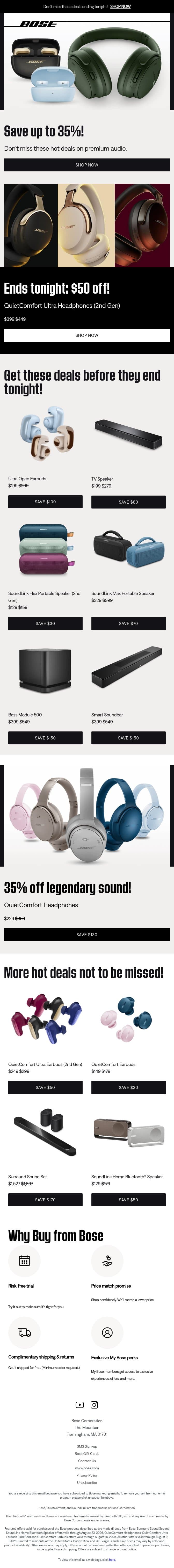 Deals up to 35% off! Plus, free shipping! email from Bose screenshot