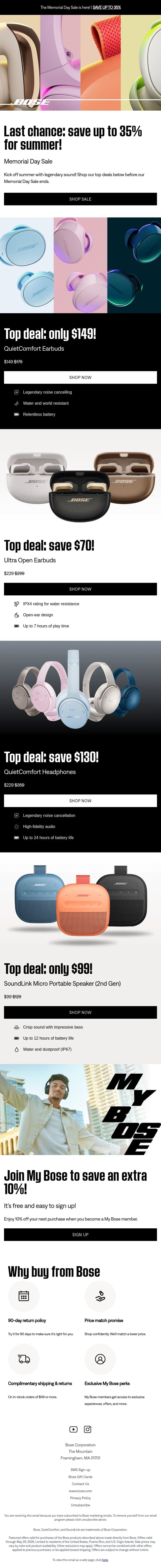 Last chance: save up to 35%! email from Bose screenshot