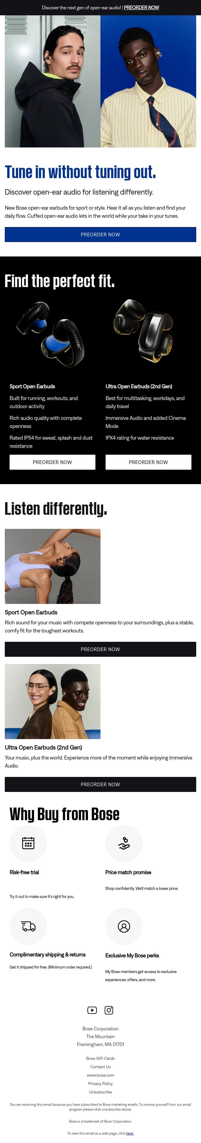 Discover new open-ear earbuds for sport or style! email from Bose screenshot