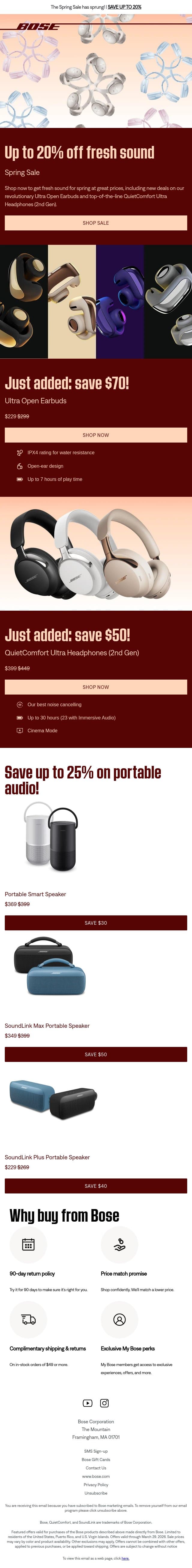 ⭐️ New deals ⭐️ Save up to 20% during the Spring Sale! email from Bose screenshot