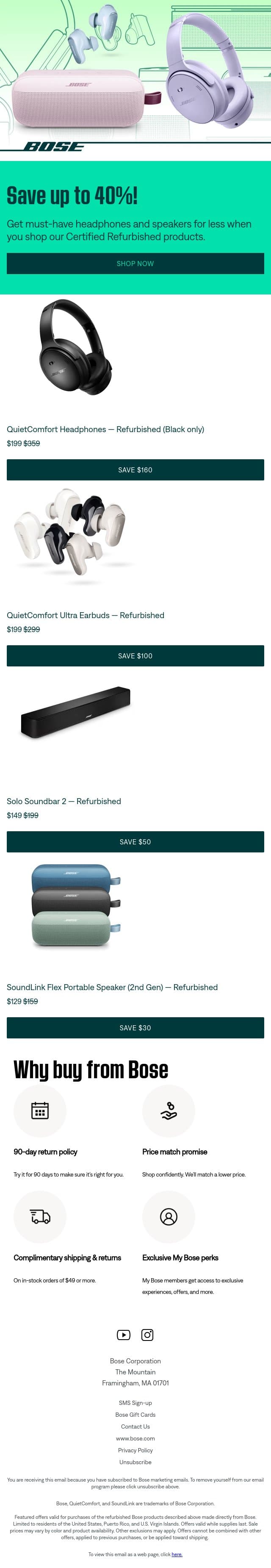 Get up to 40% off must-have sound! email from Bose screenshot