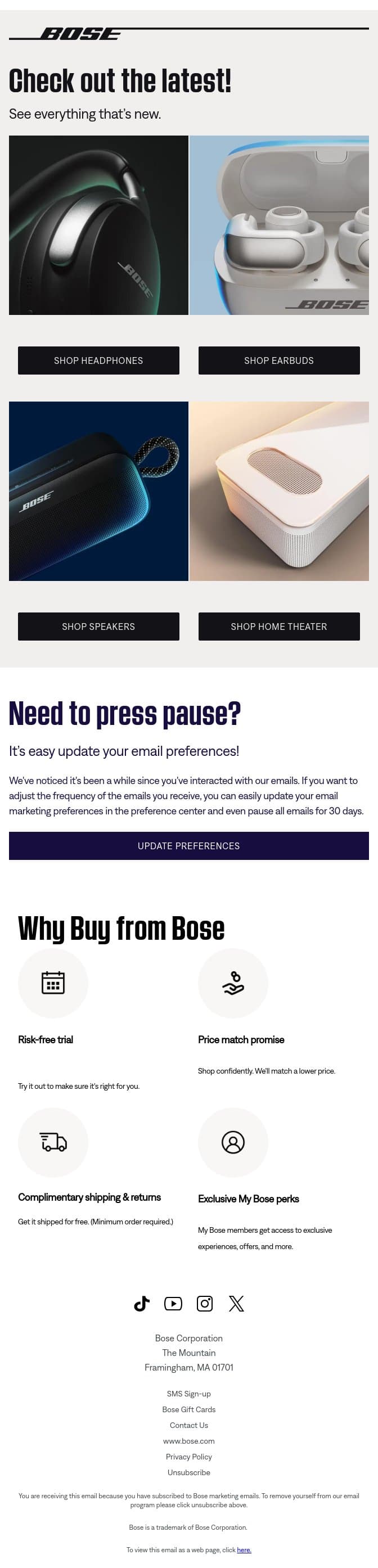 Check out the latest and see what you’ve missed! email from Bose screenshot