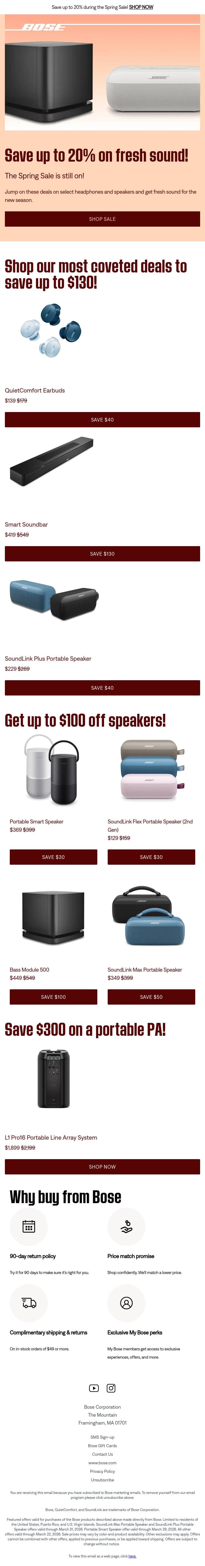 Can’t miss deal: 20% off QuietComfort Earbuds! email from Bose screenshot