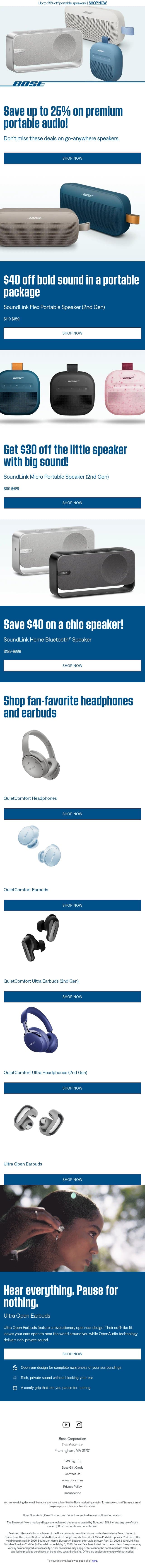 Save 25% on our most popular speaker and more! email from Bose screenshot