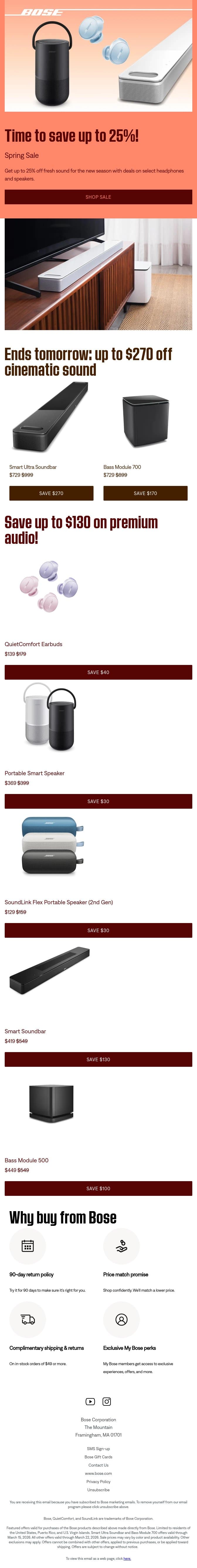 🌺 SPRING SALE: Save up to 25%! email from Bose screenshot