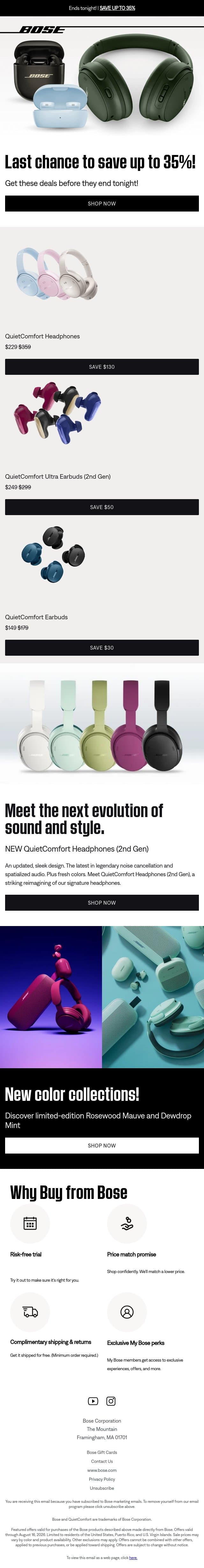 Final hours to save up to 35%! email from Bose screenshot