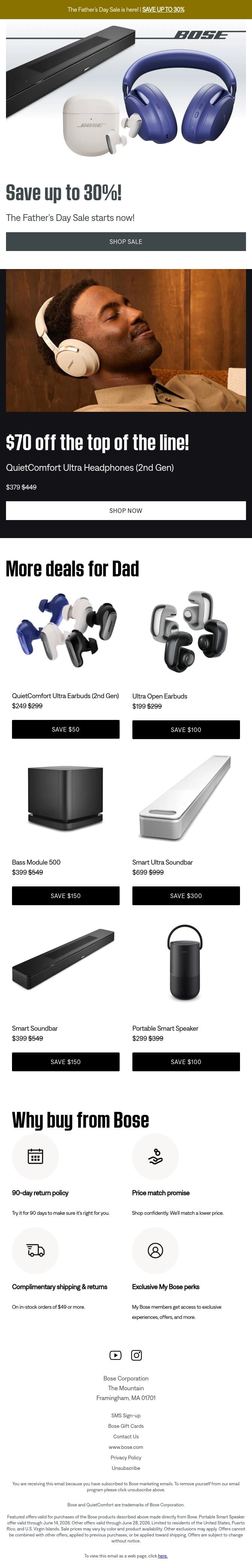 Save up to 30% during the Father’s Day Sale! email from Bose screenshot