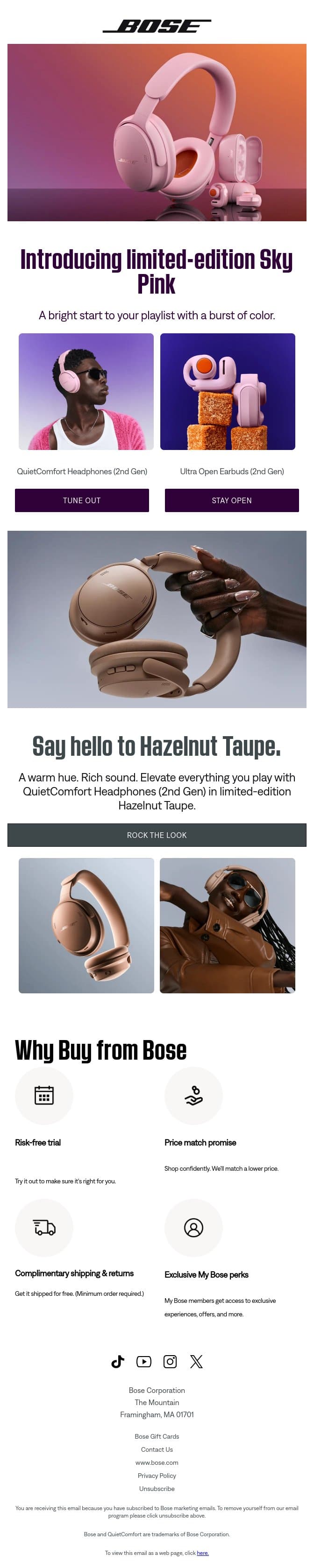 NEW COLORS! ☁️🩷🎧🤎 email from Bose screenshot