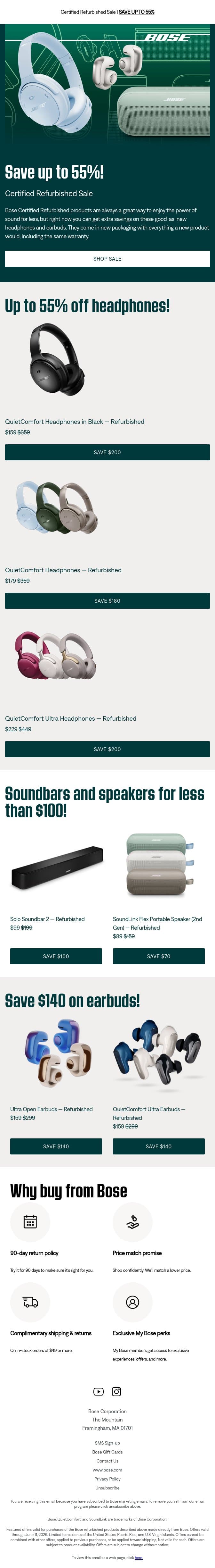 STARTS NOW: Up to 55% off! email from Bose screenshot