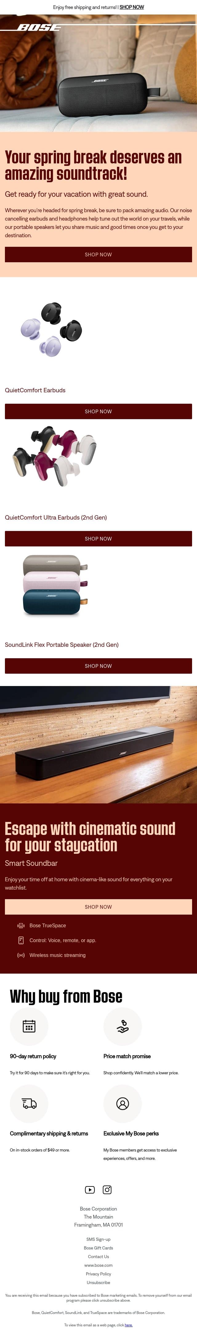 Your spring break deserves Bose sound! email from Bose screenshot