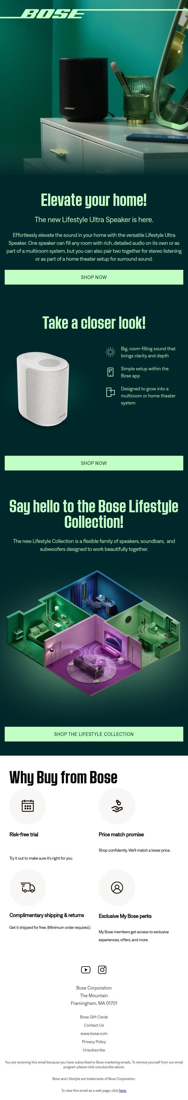 Elevate your home with the Lifestyle Ultra Speaker! email from Bose screenshot