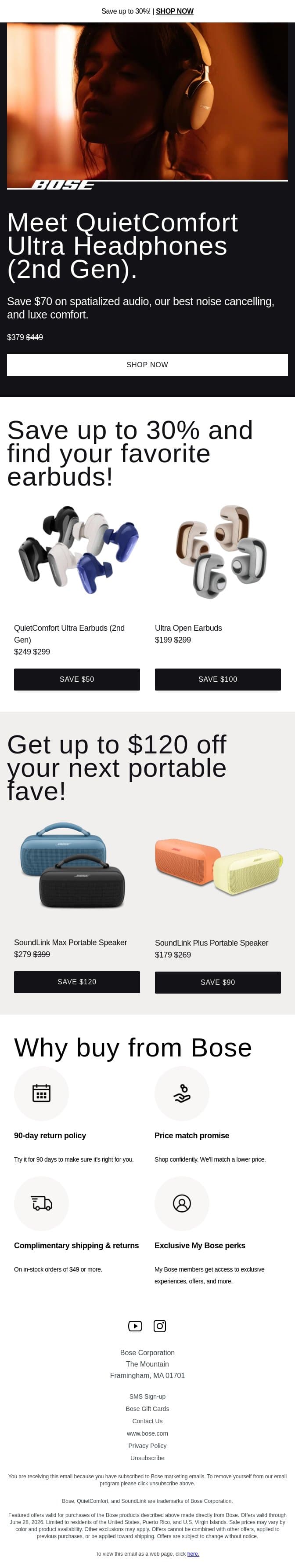 Save up to 30% on your next audio fave! email from Bose screenshot