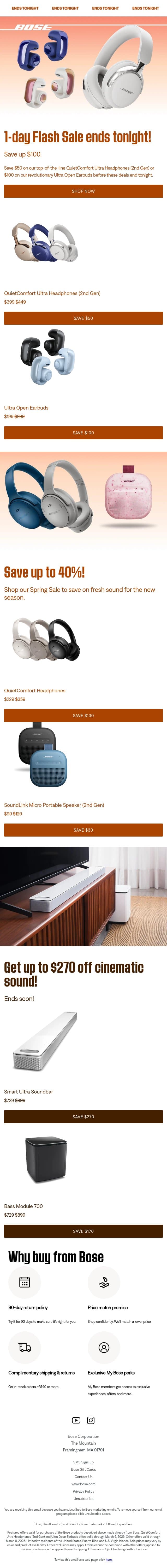 1-day sale ends tonight! email from Bose screenshot