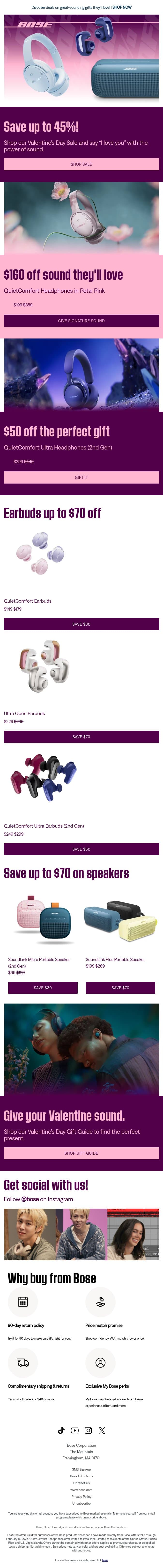 ❤️ Save up to $160 during our Valentine’s Day Sale! email from Bose screenshot