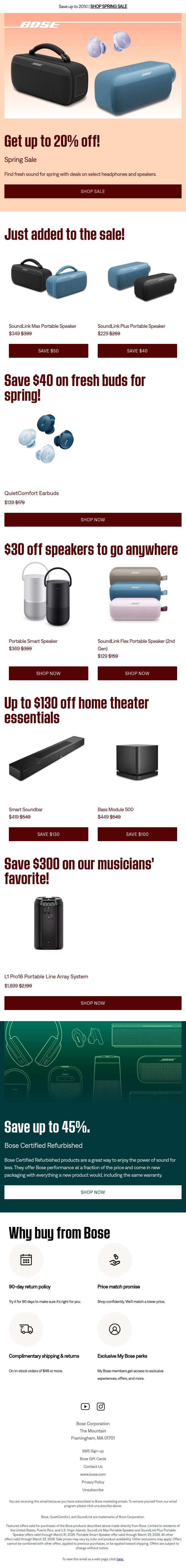 ☘️ You’re in luck — save up to 20%! email from Bose screenshot