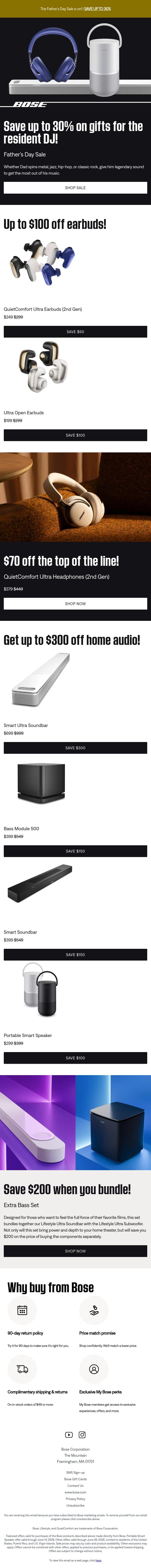 Save up to 30% on gifts for Dad! email from Bose screenshot