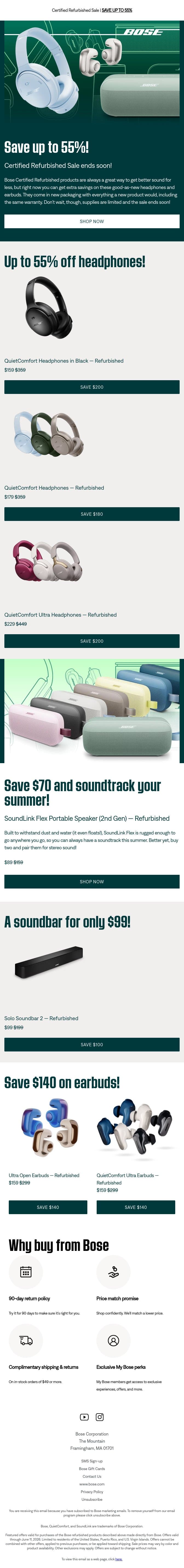 ENDS SOON: save up to 55% on summer-ready products! email from Bose screenshot