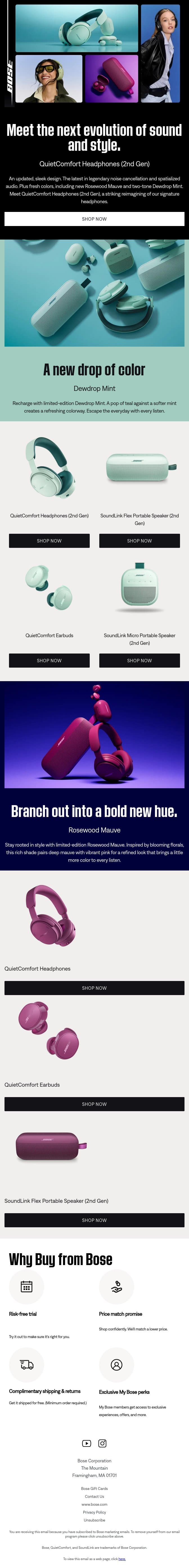 NEW headphones and limited-edition colors! email from Bose screenshot