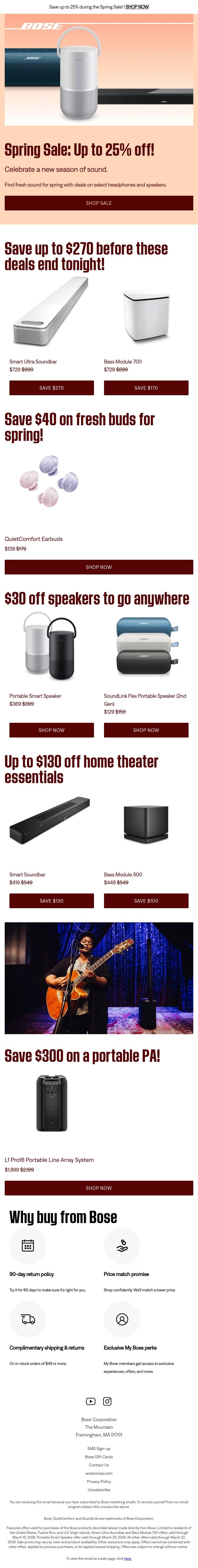 Ends tonight: up to $270 off home theater speakers! email from Bose screenshot