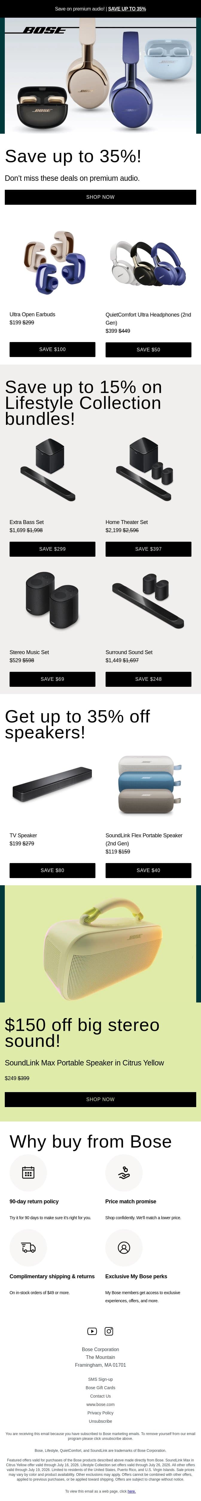 Up to 35% off going on now! email from Bose screenshot